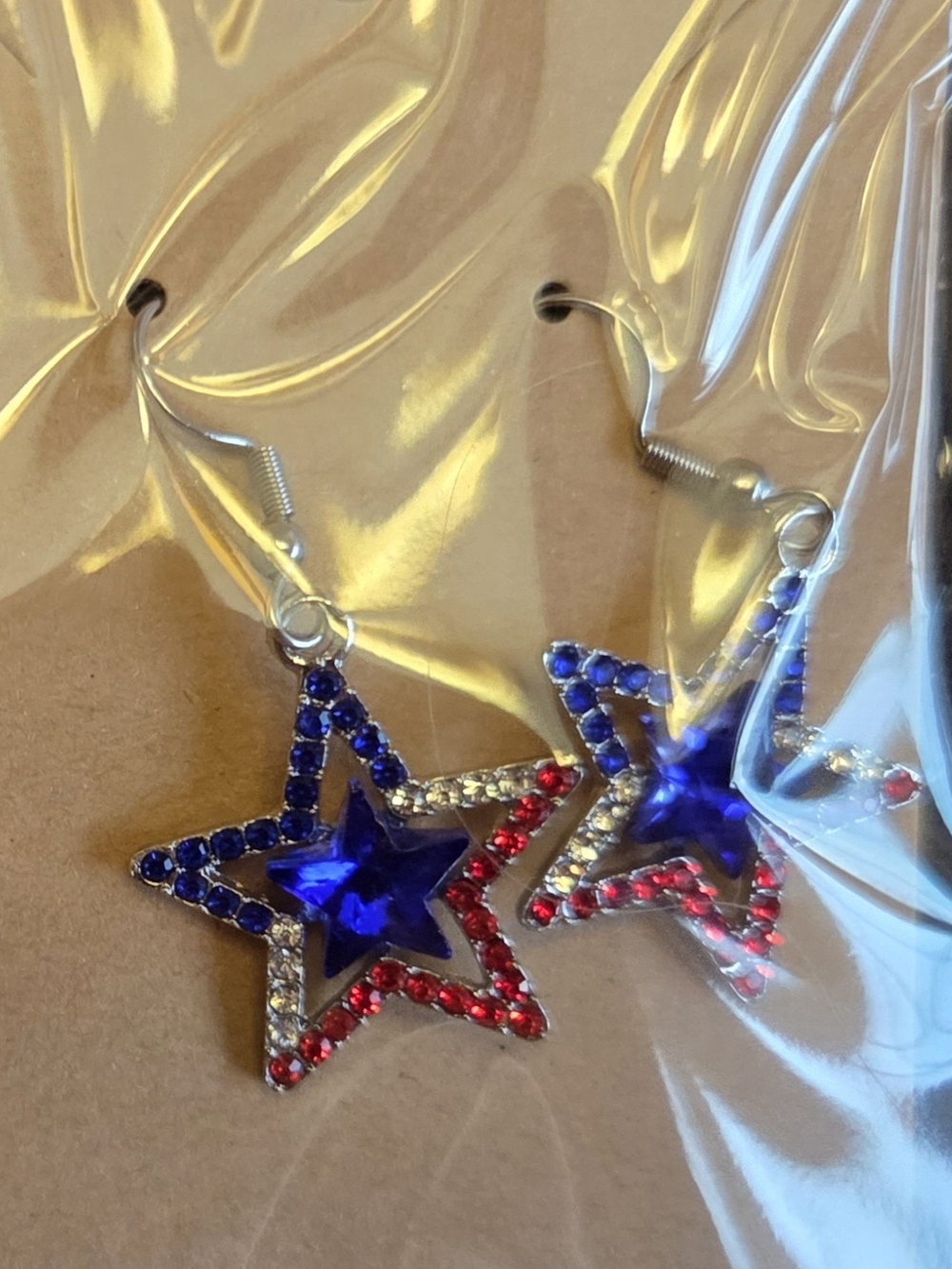 Patriotic Blue Star Rhinestone Drop Earrings